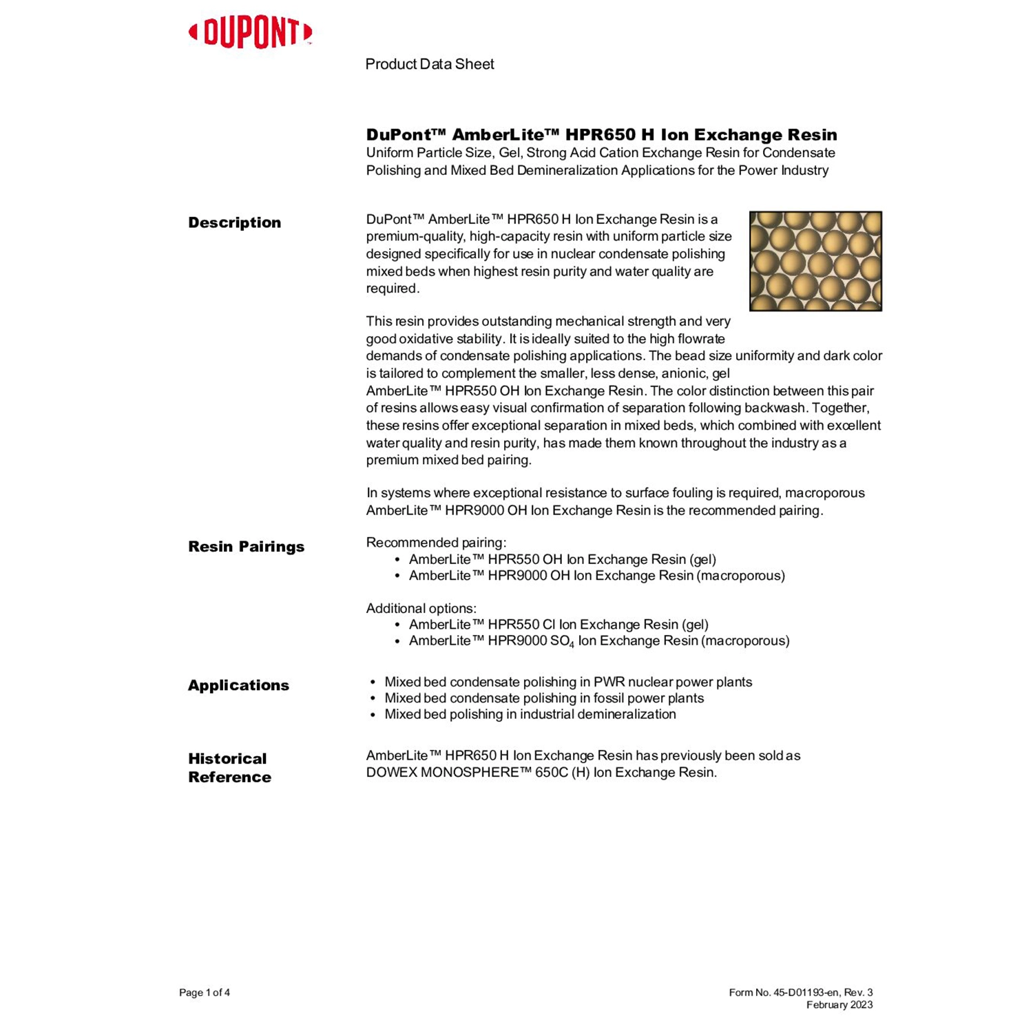 AMBERLITE HPR650 H - 5 ft 3 DRUM